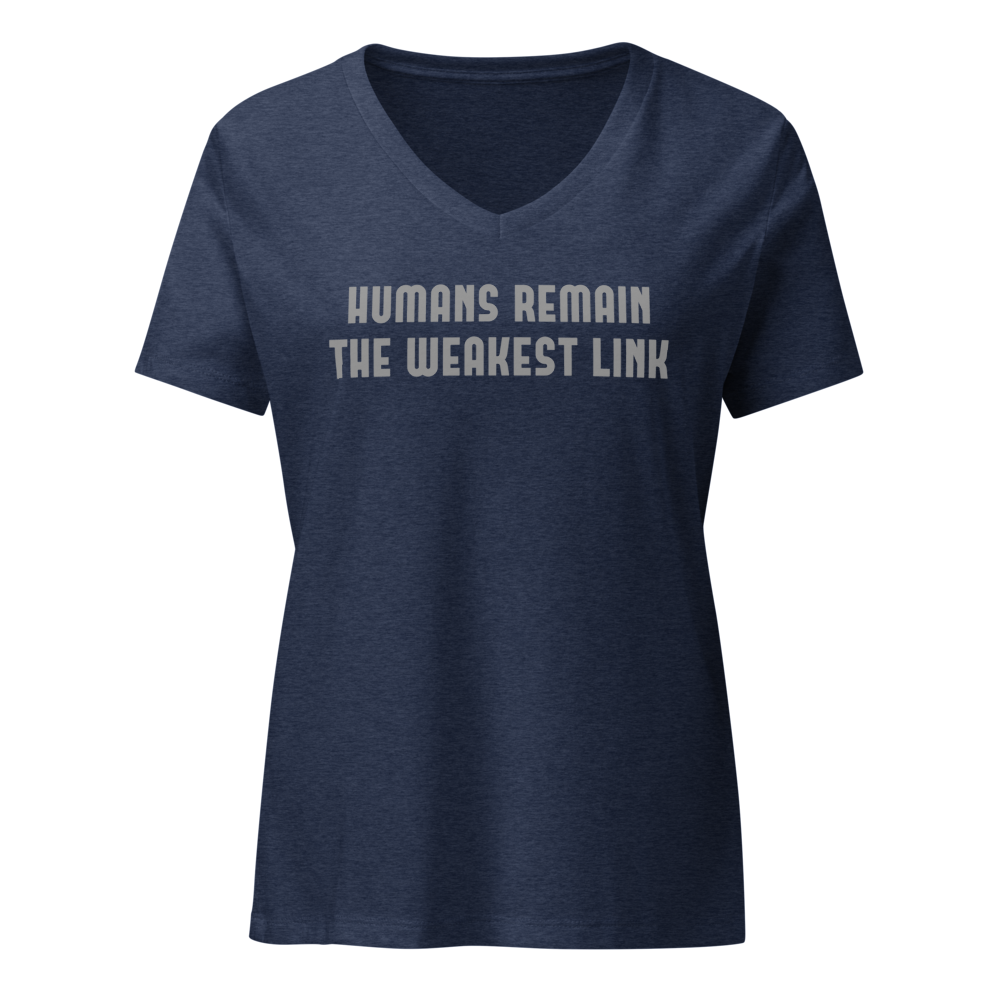 "Humans remain the weakest link" printed on a heather navy on an invisible / simulated body