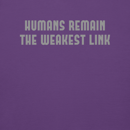 "Humans remain the weakest link" printed on a purple background
