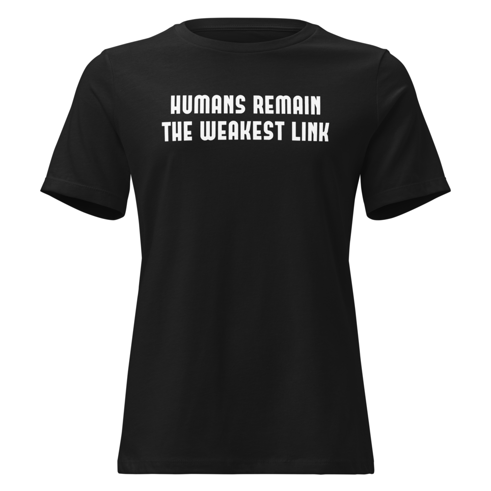 "Humans remain the weakest link" printed on a black on an invisible / simulated body