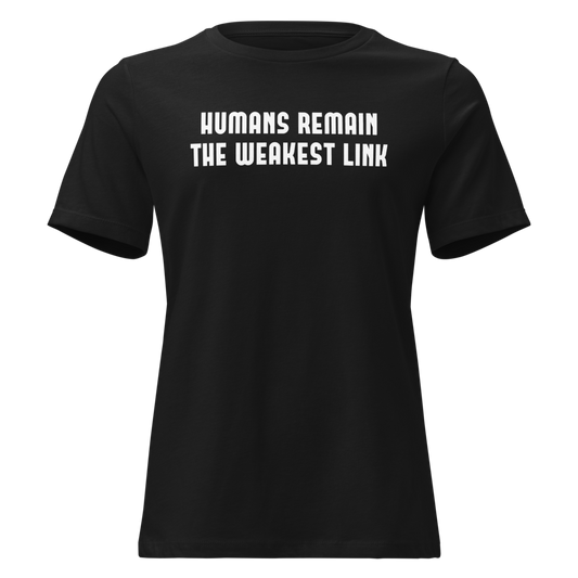 "Humans remain the weakest link" printed on a black on an invisible / simulated body