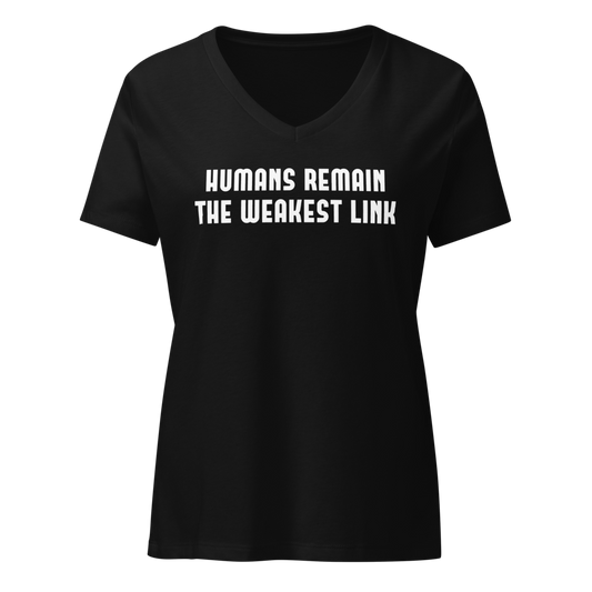 "Humans remain the weakest link" printed on a solid black blend on an invisible / simulated body