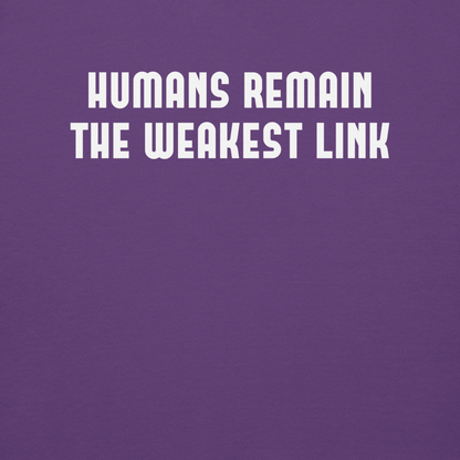 "Humans remain the weakest link" printed on a purple background