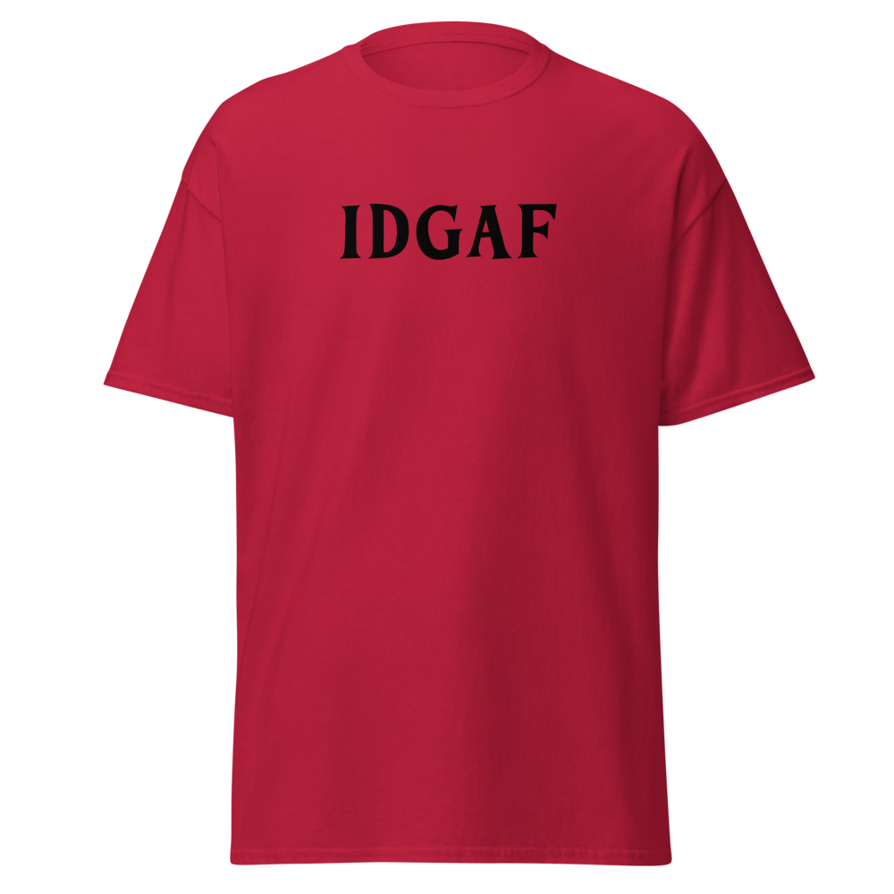 "IDGAF" printed on a cardinal on an invisible body