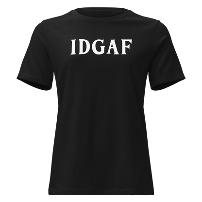 "IDGAF" printed on a black on an invisible / simulated body