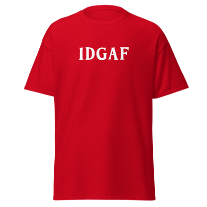 "IDGAF" printed on a red on an invisible body