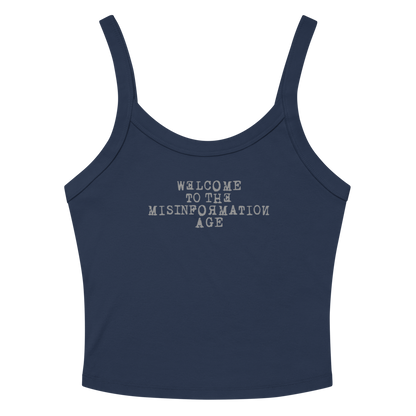 "Welcome to the misinformation age" printed on a solid navy blend tbd