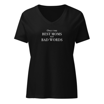 "Only the best moms say bad words" printed on a solid black blend on an invisible / simulated body