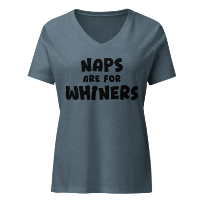 "Naps Are For Whiners" printed on a heather slate on an invisible / simulated body