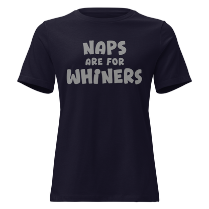 "Naps Are For Whiners" printed on a navy on an invisible / simulated body