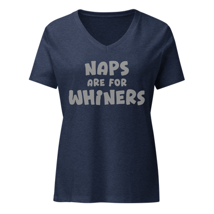 "Naps Are For Whiners" printed on a heather navy on an invisible / simulated body