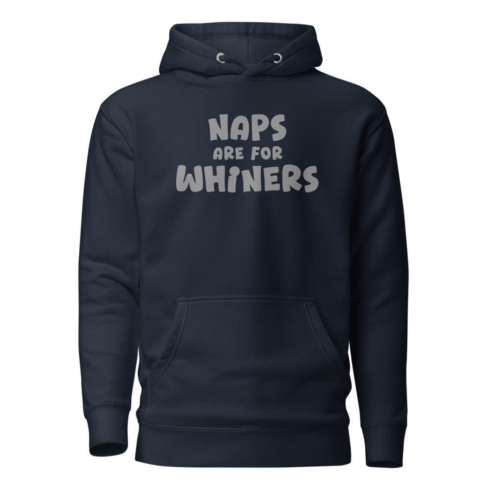 "Naps Are For Whiners" printed on a navy blazer on an invisible / simulated body