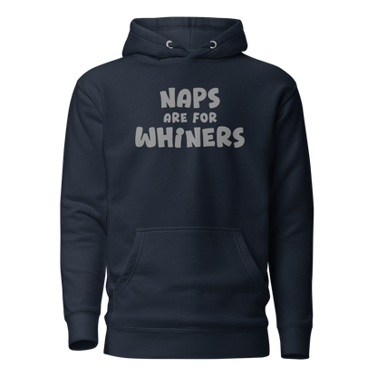 "Naps Are For Whiners" printed on a navy blazer on an invisible / simulated body