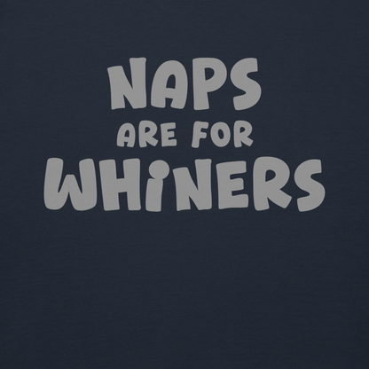 "Naps Are For Whiners" printed on a navy blazer background