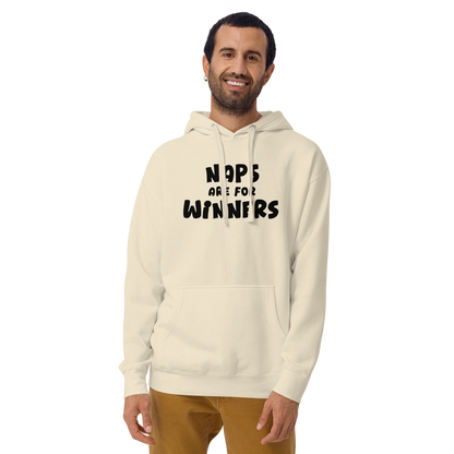 "Naps Are For Winners" printed on a bone warn by a male