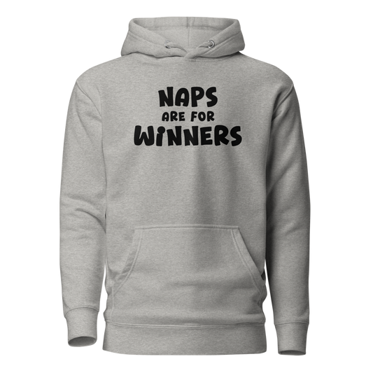 "Naps Are For Winners" printed on a carbon grey on an invisible / simulated body