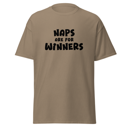 "Naps Are For Winners" printed on a brown savana on an invisible body