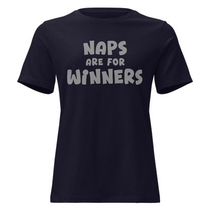 "Naps Are For Winners" printed on a navy on an invisible / simulated body