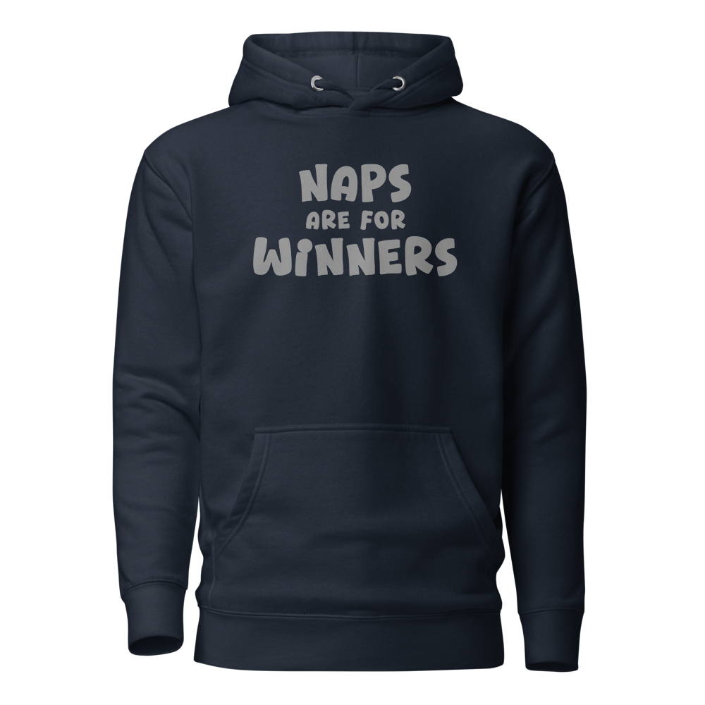 "Naps Are For Winners" printed on a navy blazer on an invisible / simulated body
