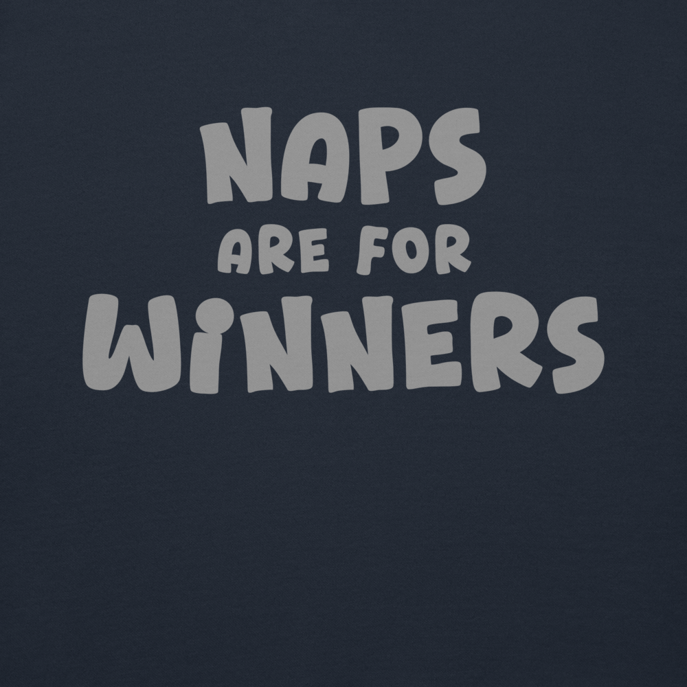 "Naps Are For Winners" printed on a navy blazer background