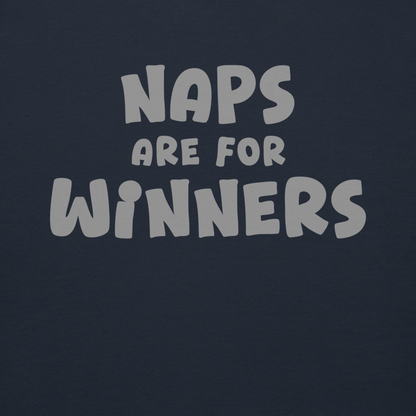 "Naps Are For Winners" printed on a navy blazer background