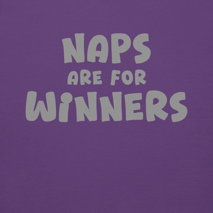 "Naps Are For Winners" printed on a purple background