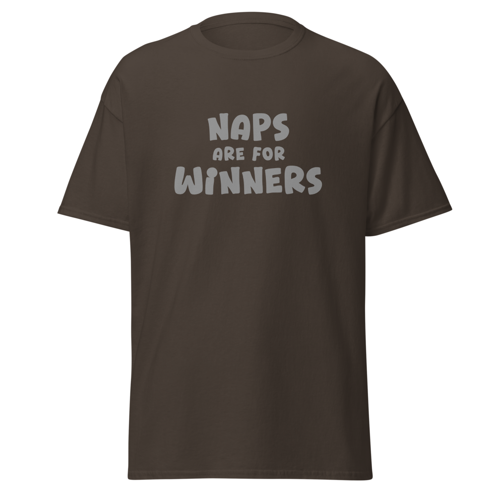 "Naps Are For Winners" printed on a dark chocolate on an invisible body