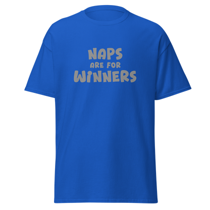 "Naps Are For Winners" printed on a royal on an invisible body