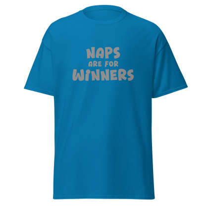 "Naps Are For Winners" printed on a sapphire on an invisible body