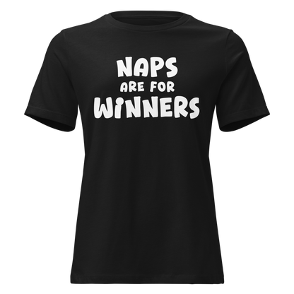 "Naps Are For Winners" printed on a black on an invisible / simulated body