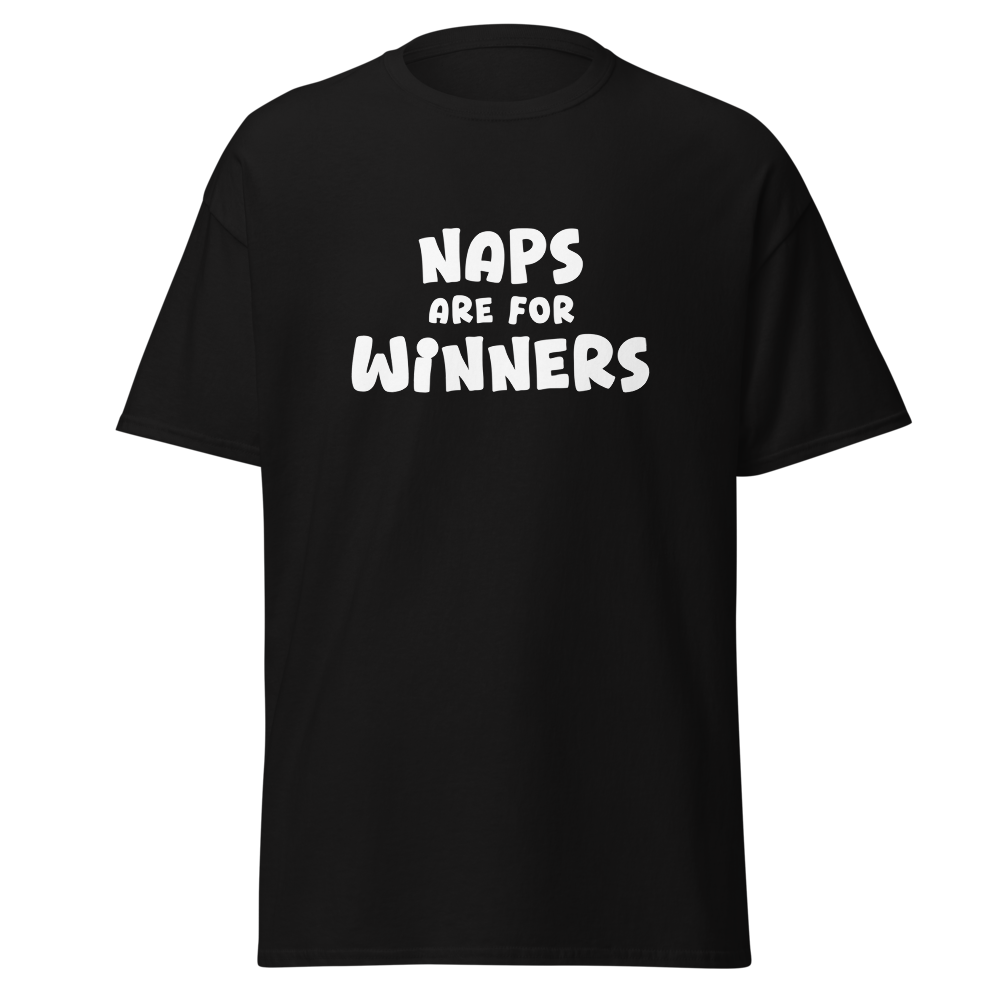 "Naps Are For Winners" printed on a black on an invisible body