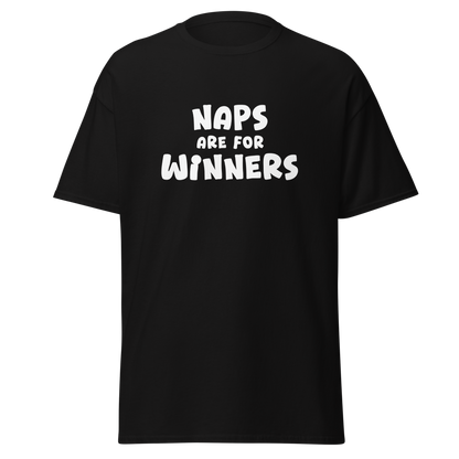 "Naps Are For Winners" printed on a black on an invisible body