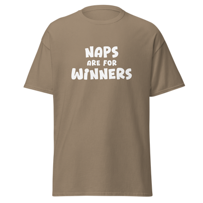 "Naps Are For Winners" printed on a brown savana on an invisible body