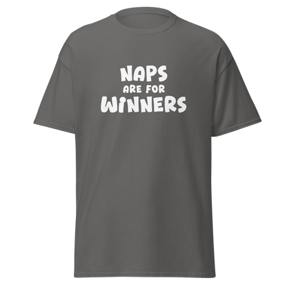"Naps Are For Winners" printed on a charcoal on an invisible body