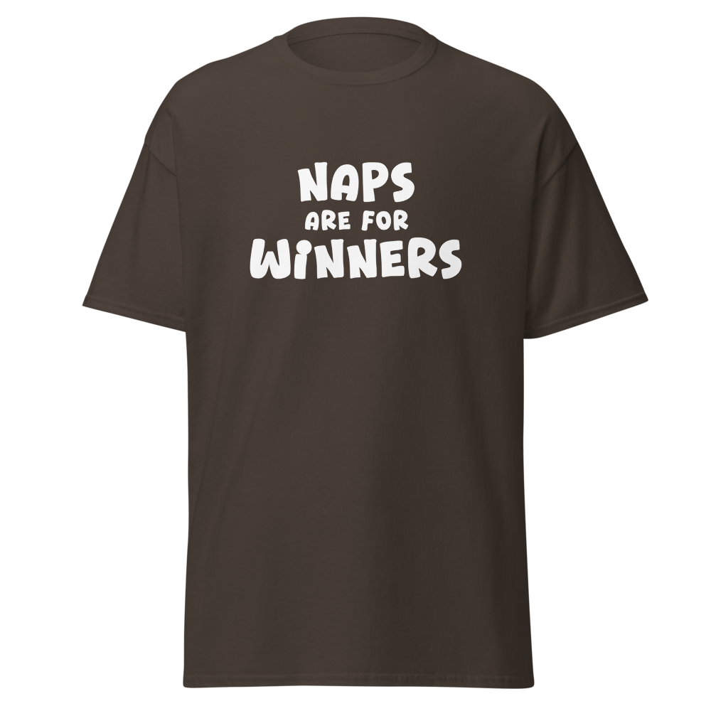 "Naps Are For Winners" printed on a dark chocolate on an invisible body