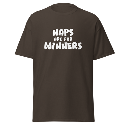 "Naps Are For Winners" printed on a dark chocolate on an invisible body