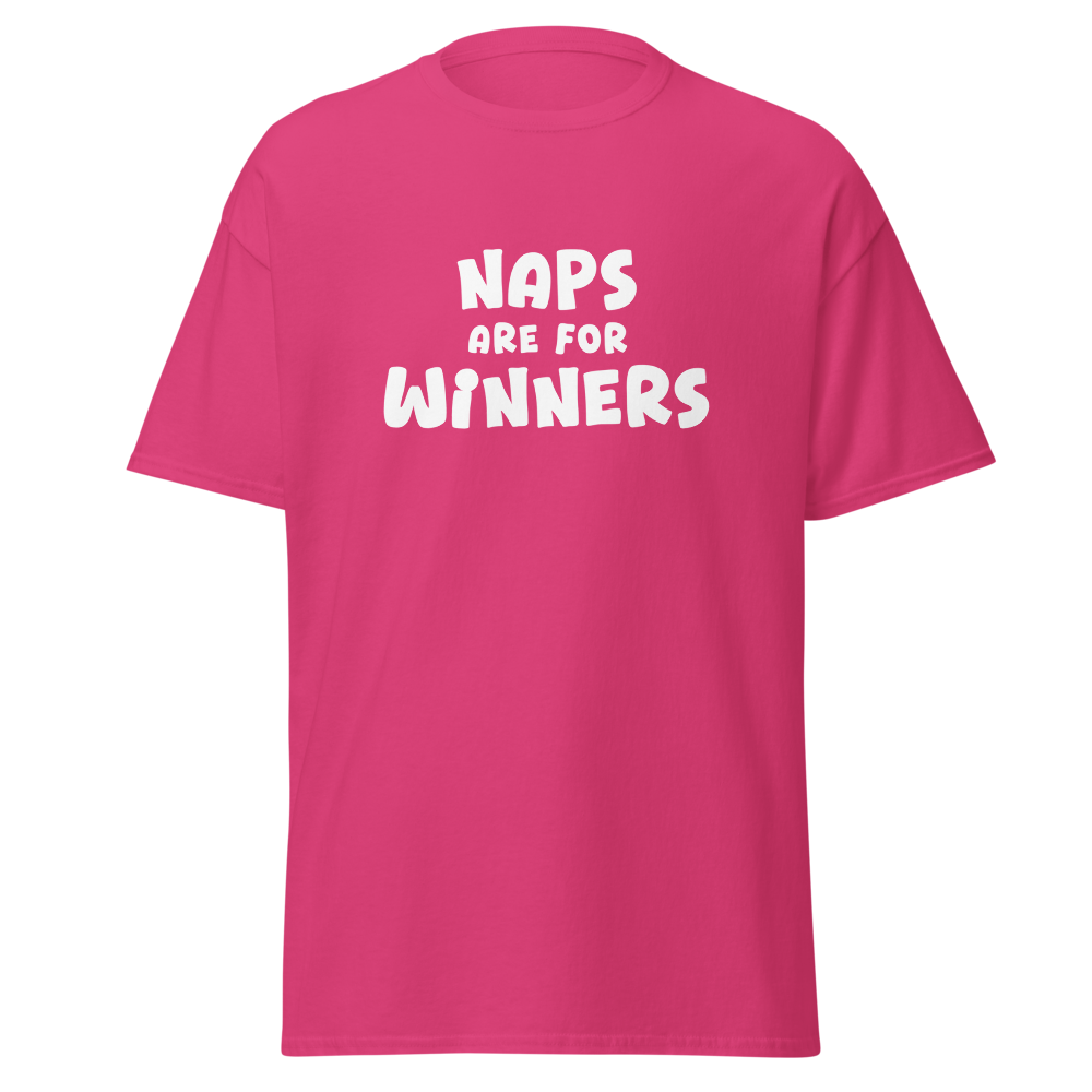 "Naps Are For Winners" printed on a heliconia on an invisible body