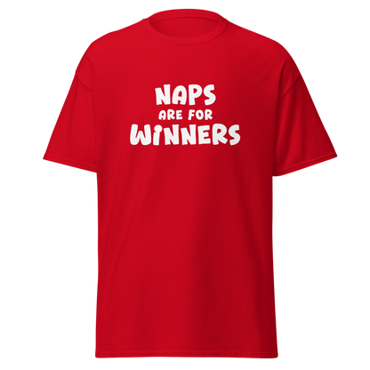 "Naps Are For Winners" printed on a red on an invisible body