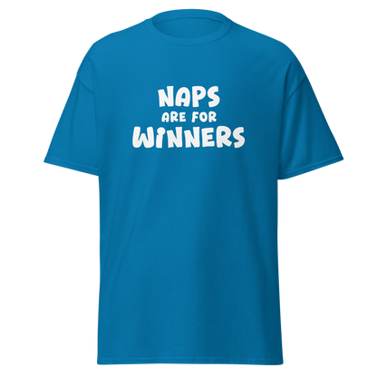 "Naps Are For Winners" printed on a sapphire on an invisible body