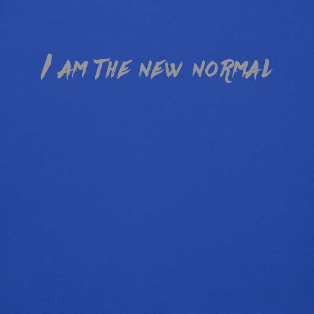 "I am the new normal" printed on a team royal background