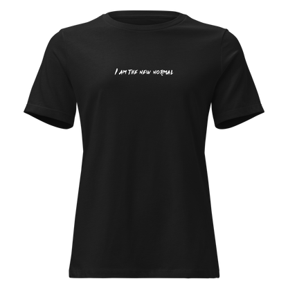 "I am the new normal" printed on a black on an invisible / simulated body