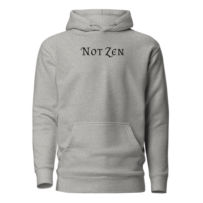 "Not zen" printed on a carbon grey on an invisible / simulated body