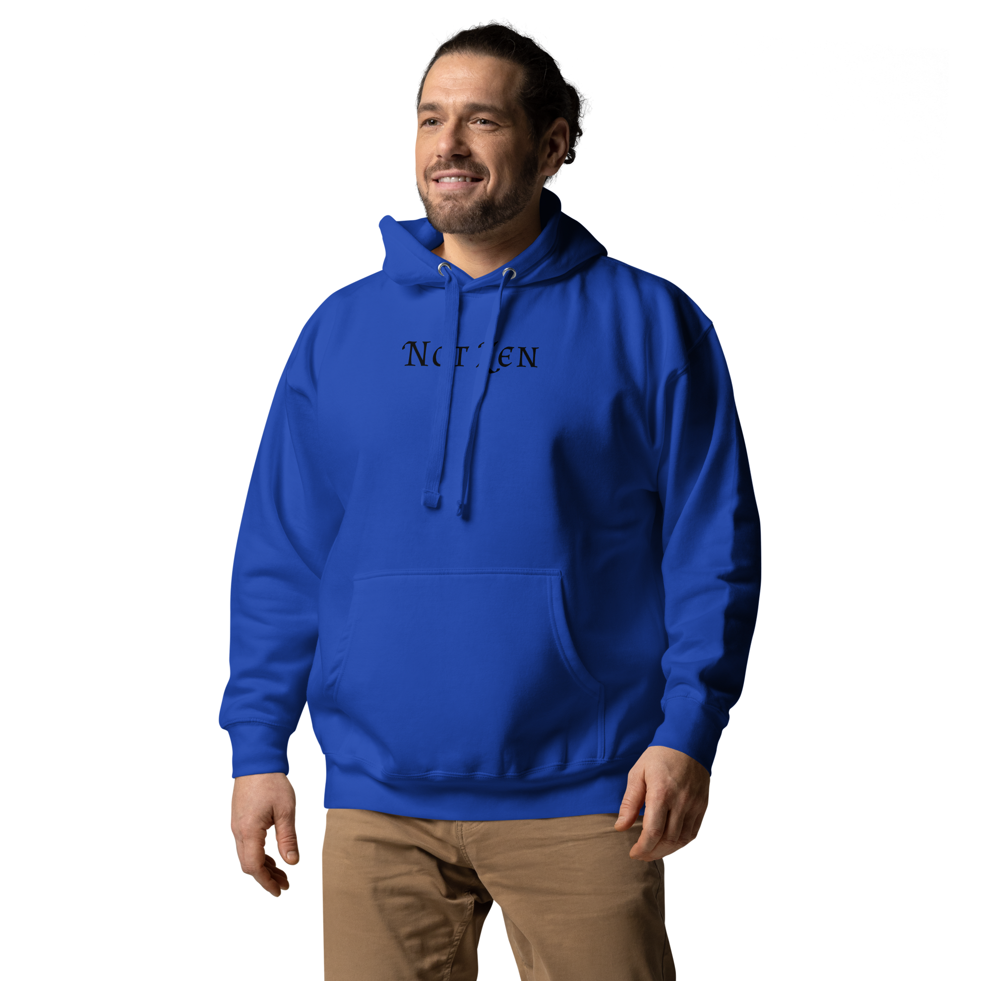 "Not zen" printed on a team royal unisex hoodie worn by a male