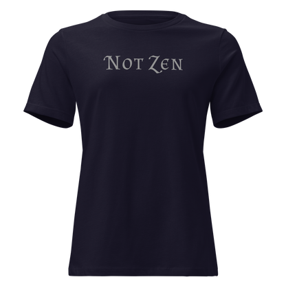 "Not zen" printed on a navy on an invisible / simulated body