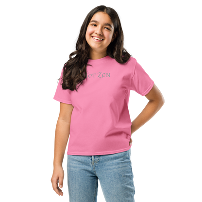 "Not zen" printed on a azalea youth classic tee worn by a female