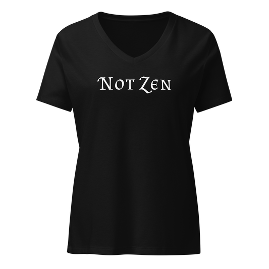 "Not zen" printed on a solid black blend on an invisible / simulated body