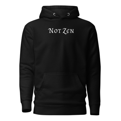 "Not zen" printed on a black on an invisible / simulated body