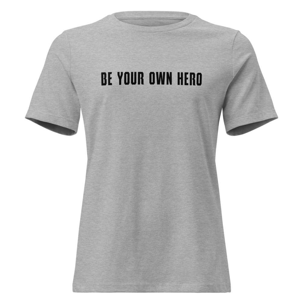 "Be your own here" printed on a athletic heather on an invisible / simulated body