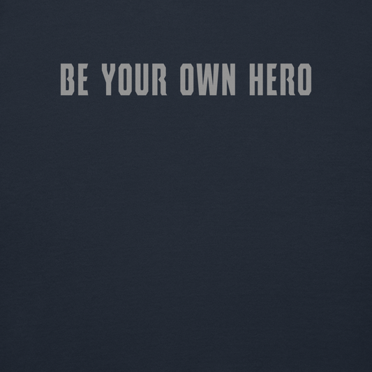 "Be your own here" printed on a navy blazer background