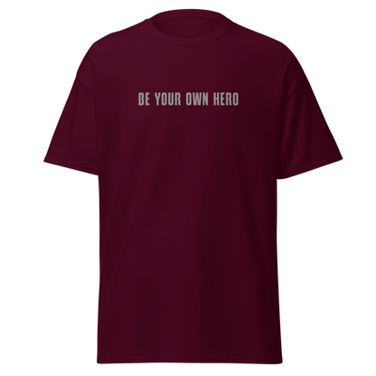 "Be your own here" printed on a maroon on an invisible body
