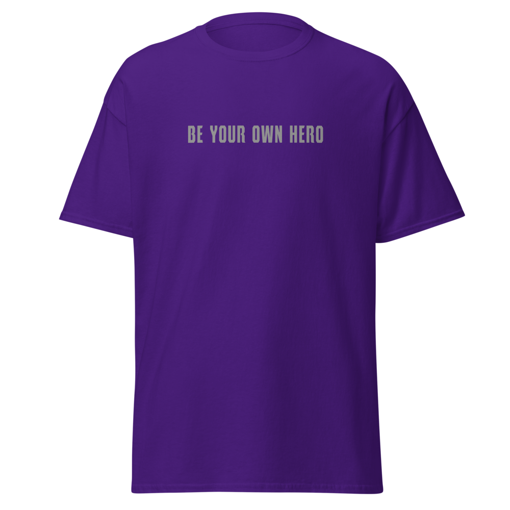 "Be your own here" printed on a purple on an invisible body